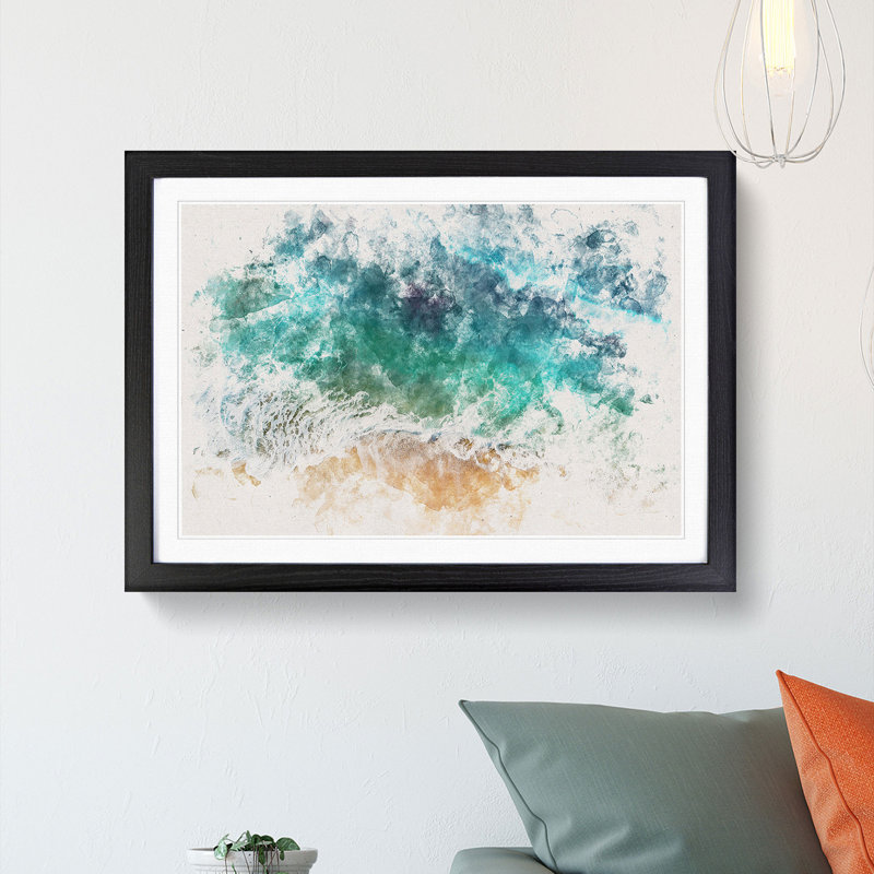 Beach in Honolulu Hawaii Watercolour - Picture Frame Graphic Art Print, 40cm H x 60cm W x 2cm D, Black Framed