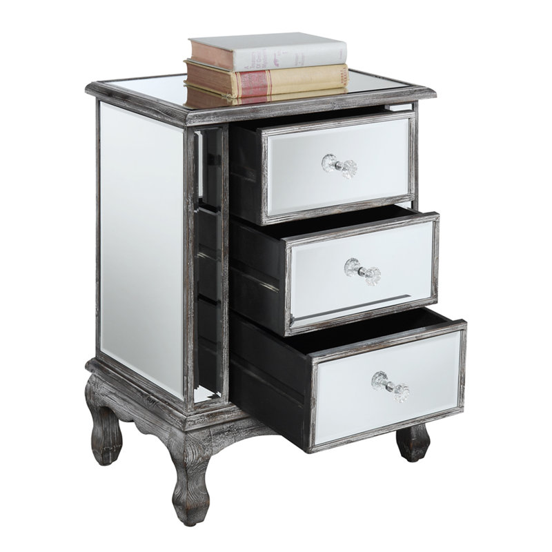 Denizhan 3 - Drawer End Table, Weathered Gray Mirror
