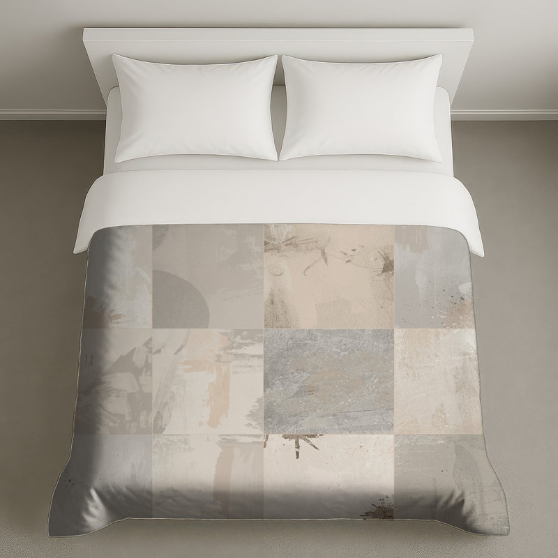 Housses de couette abstraites à blocs gris et beige, Grand lit