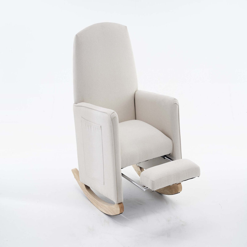Chaise berçante en tissu avec repose-pieds réglable, Lin de coton beige
