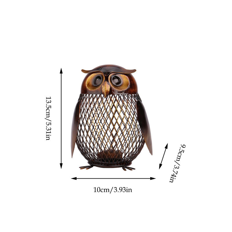 Pot de rangement en métal en forme de hibou, style vintage, avec éclairage souterrain, en fer forgé, pour pièces de monnaie. Décoration et ornements pour la maison.