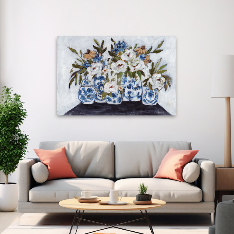 Southern Charm - Nature morte contemporaine fleurs fleurs blanches, H 40 po x l 60 po