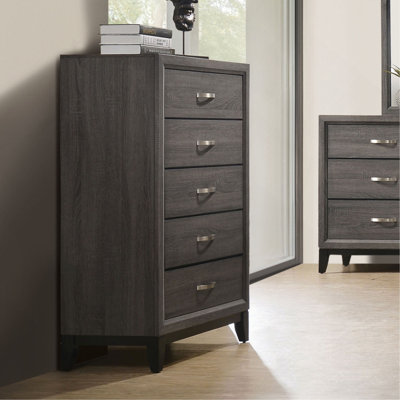 Mobilier de chambre à coucher style contemporain à deux tons avec pieds en bois et barre de nickel