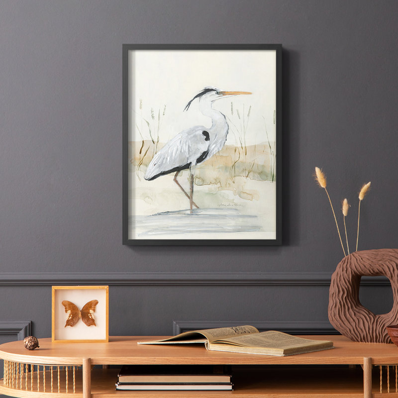Heron I, reproduction encadrée - bois massif, Noir, H 28 po x l 22 po