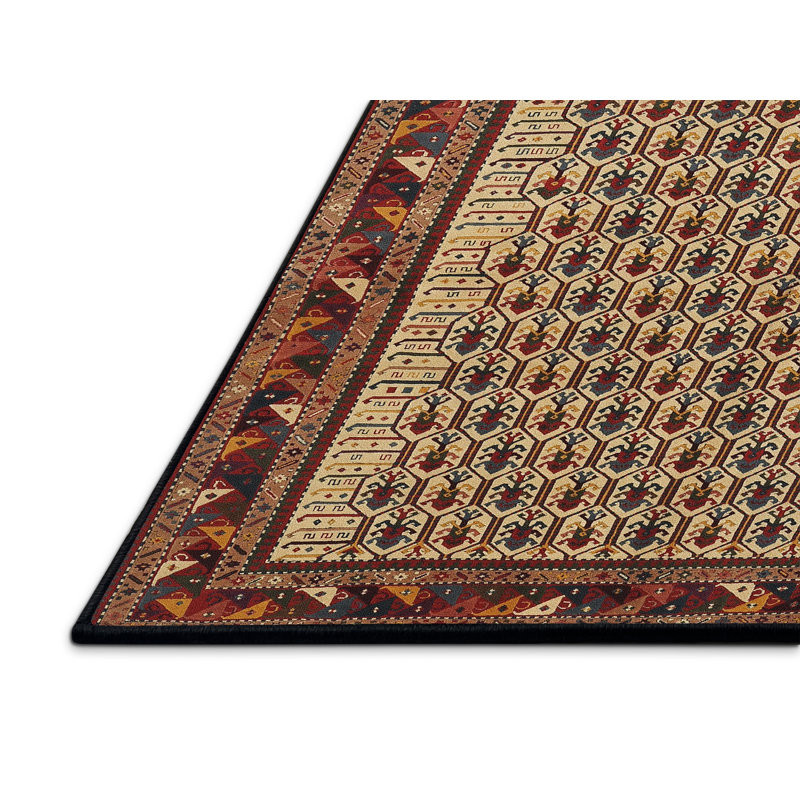 Tapis contemporain brun / rouge / beige, Rectangle 7 pi x 10 pi