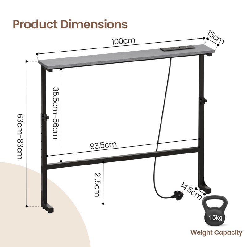 Narrow Console Table, 83cm H x 100cm W x 15cm D, Grey