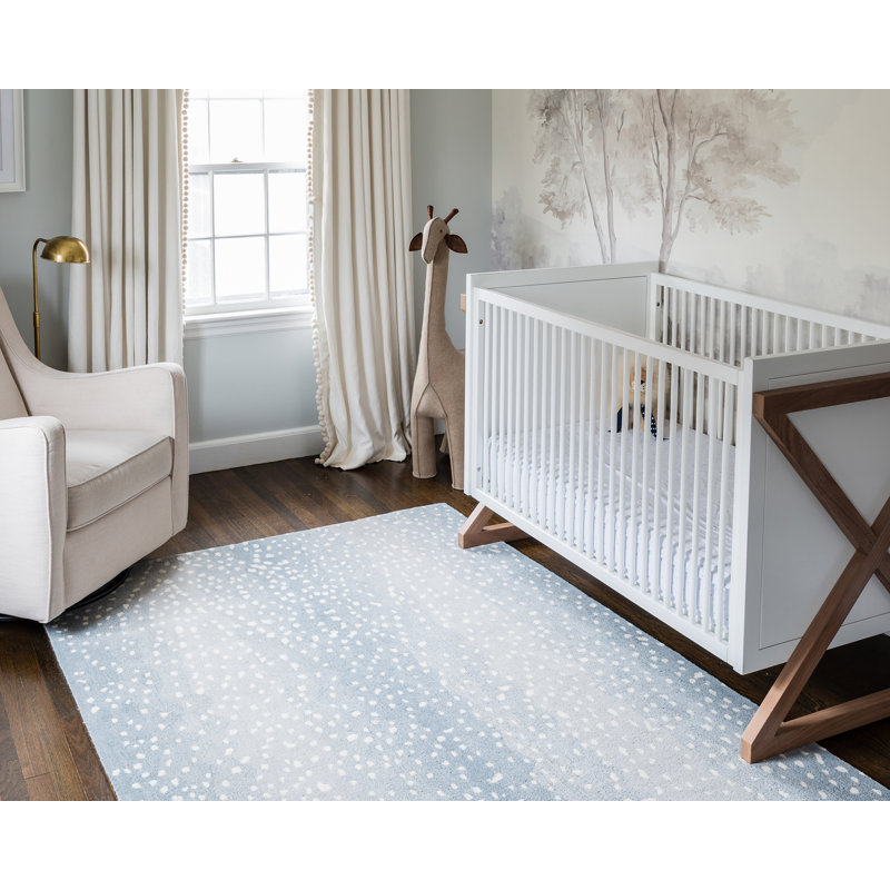 Woodland Animal Print Handmade Tufted Wool Gray/Blue Area Rug, Rectangle 5' x 8'