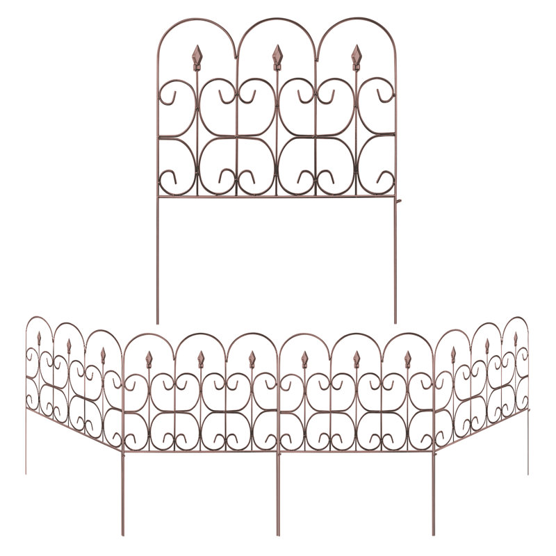 Clôture de jardin à 5 panneaux et clôture pour chien à 5 panneaux 32 po (H) x 10 pi (L), H 32 po x l 24 po, Marron