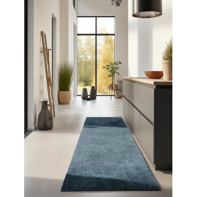 Solid Colour Machine Woven Teal Area Rug