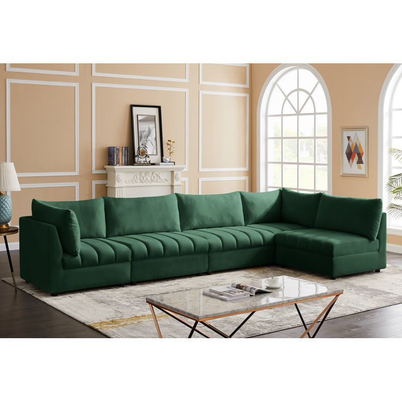 Hallelujah Velvet L-Shaped Sectional Reversible, Green Velvet