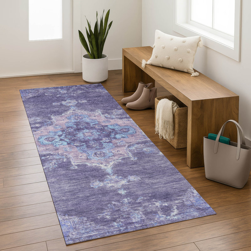 Premium Machine Washable Mayfield AMF2321 Global Rug, 2'3" x 7'6" Runner, Purple