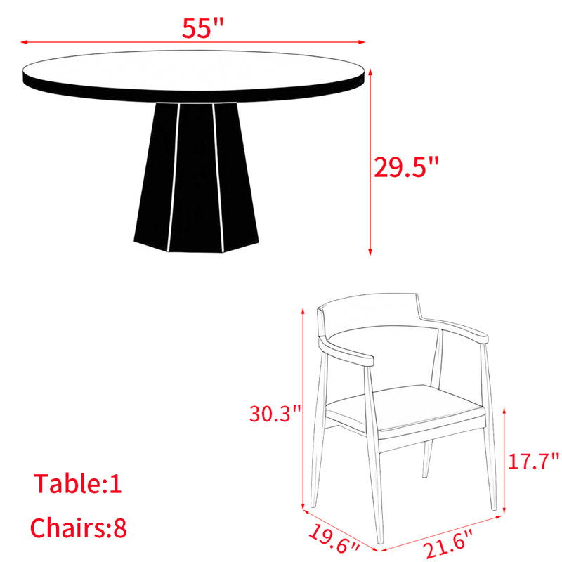 Ensemble de table à manger moderne et simple en bois massif., H 29,5 po x L 55 po x l 55 po