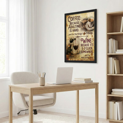 Café et vin citation tendue sur toile, impression d'art typographique rétro pour la cuisine, salon, décoration