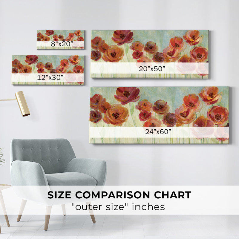 Coquelicots des prés sur toile, H 8 po x l 20 po x P 1,5 po