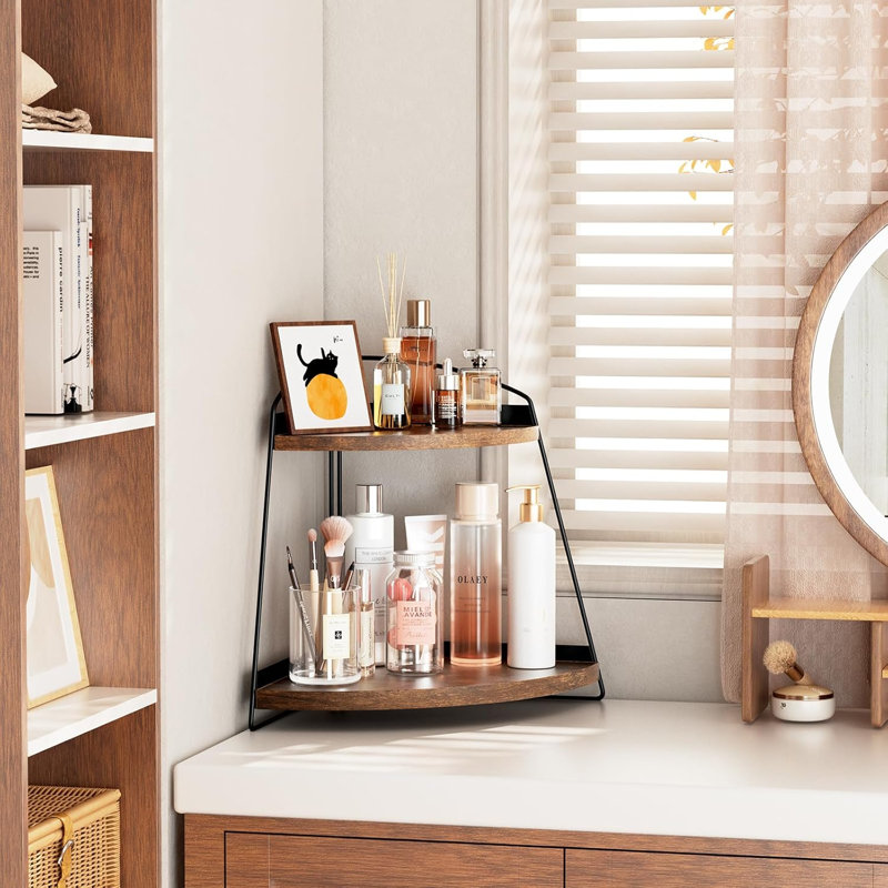 Support de comptoir à deux niveaux pour comptoir de salle de bain en bois, brun