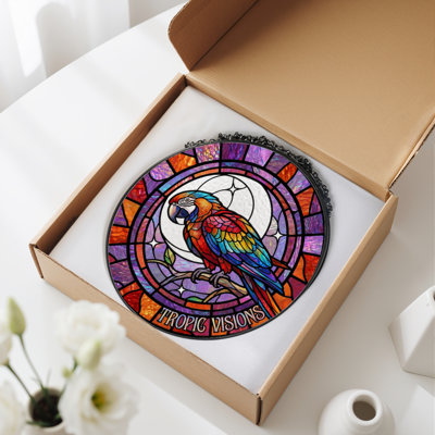 12"H Tropical Parrot Stained Glass Window Panel
