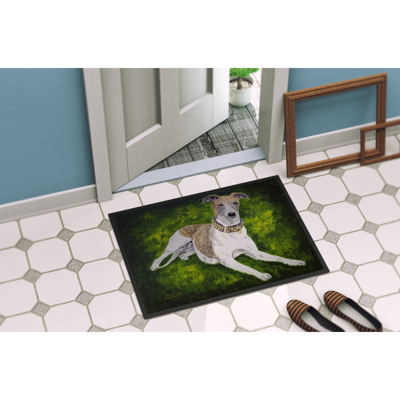 Tapis de porte pour l’extérieur antidérapant isabella lévrier, Rectangle 1 pi 6 po x 2 pi 3 po