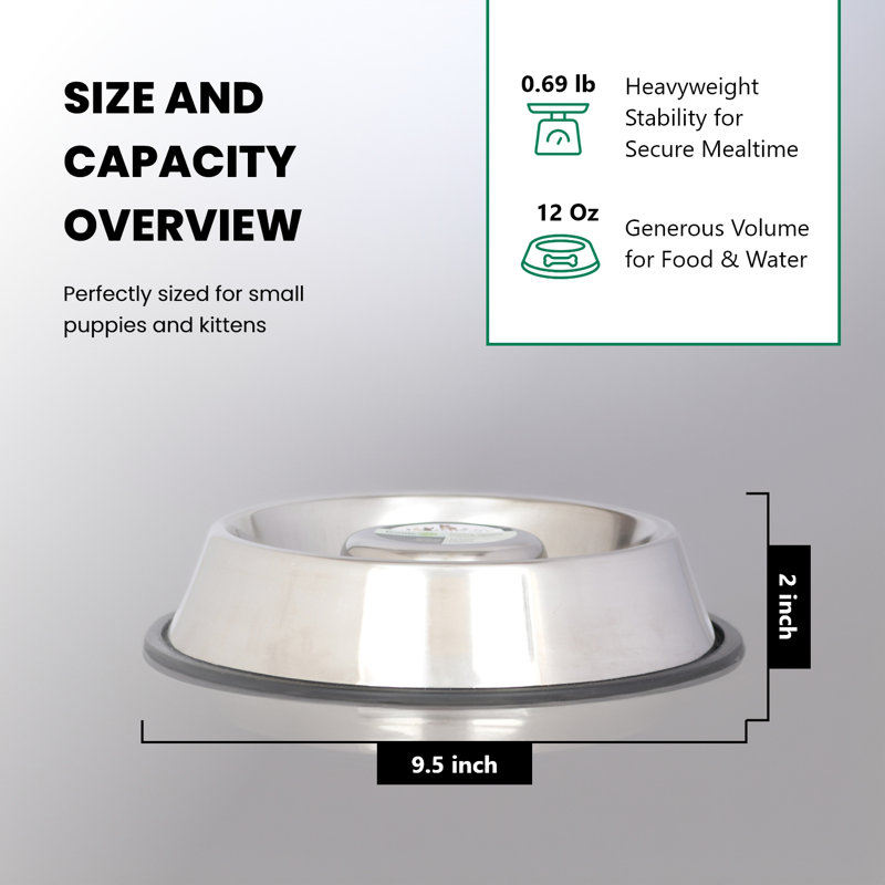 Stainless Steel Anti-Skid Slow Feeder Pet Bowl, 12 Oz