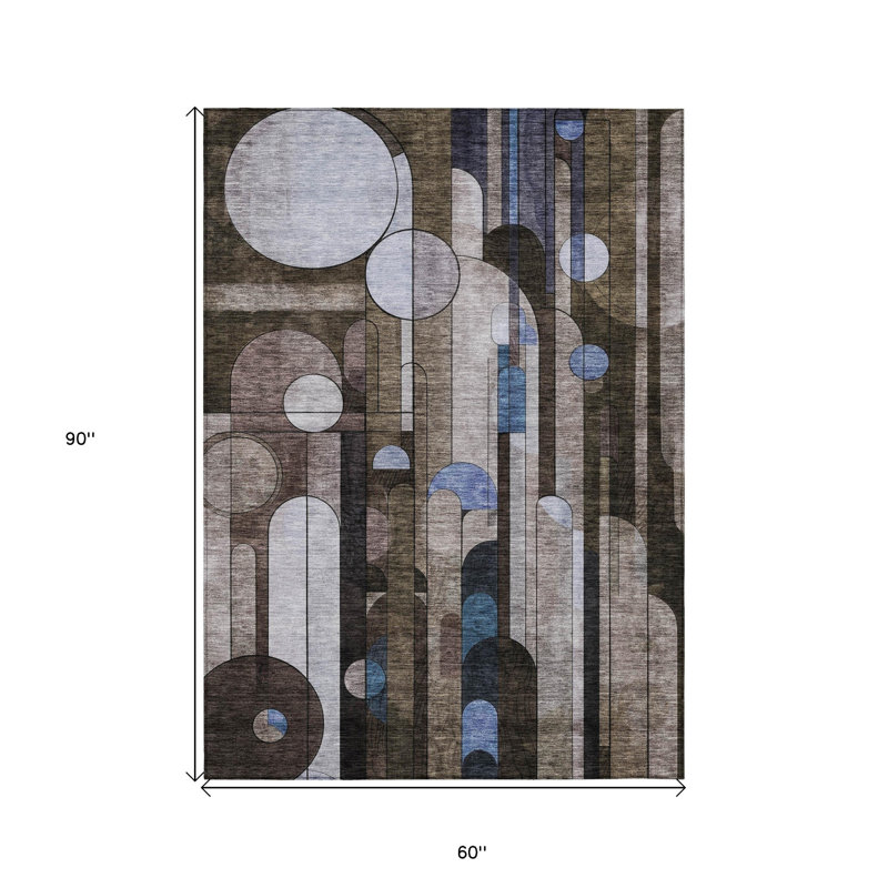 Tapis extérieur lavable géométrique 5 pi x 8 pi brun et bleu