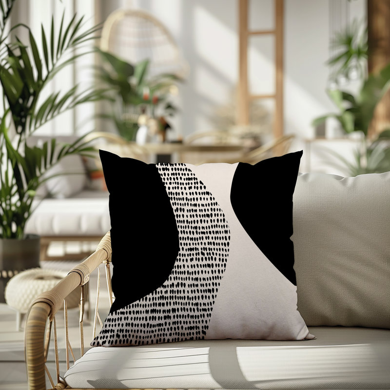 Coussin carré intérieur / extérieur pia, H 17 po x l 17 po, Noir/Blanc cassé