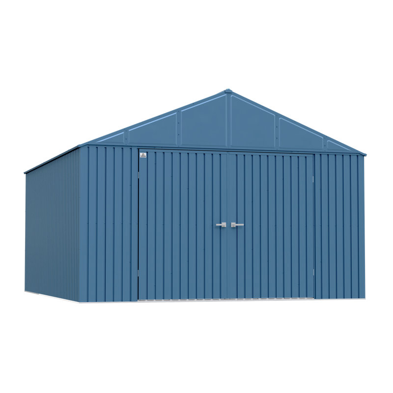 Blue Grey 12x14 Steel Storage Shed with Swing Doors