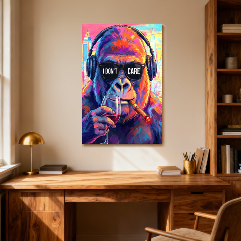 Animaux, gorille coloré avec casque et lunettes de soleil, H 18 po x l 12 po