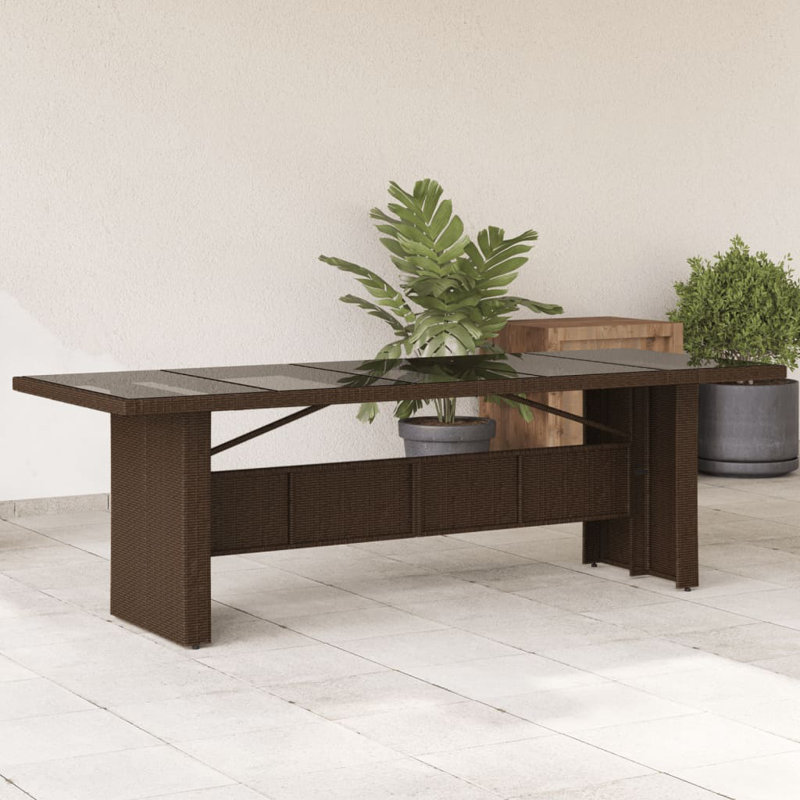 Table de patio avec plateau en verre gris 94,5 po x 35,4 po x 29,5 po, Brun