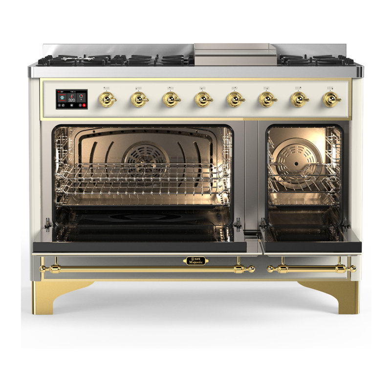 Majestic III Series 48 Inch Dual Fuel Range with 5 Sealed Burners, Griddle, Frenchtop in Matte Graphite (Natural Gas, Burnished Trim)