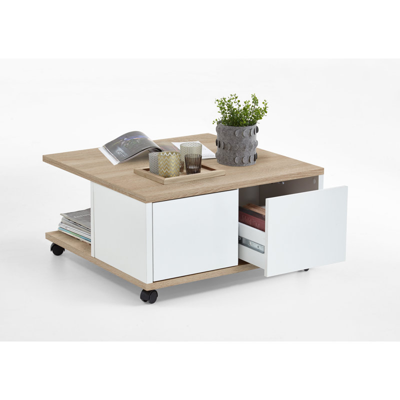 Honorah Solid Coffee Table with Storage, Beige/White