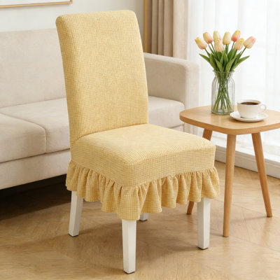 Universal Stretch All-Inclusive Waterproof Chair Cover Hotel Household Dining Table Stool Cover Solid Colour Siamese Skirt Chair Cover, Yellow