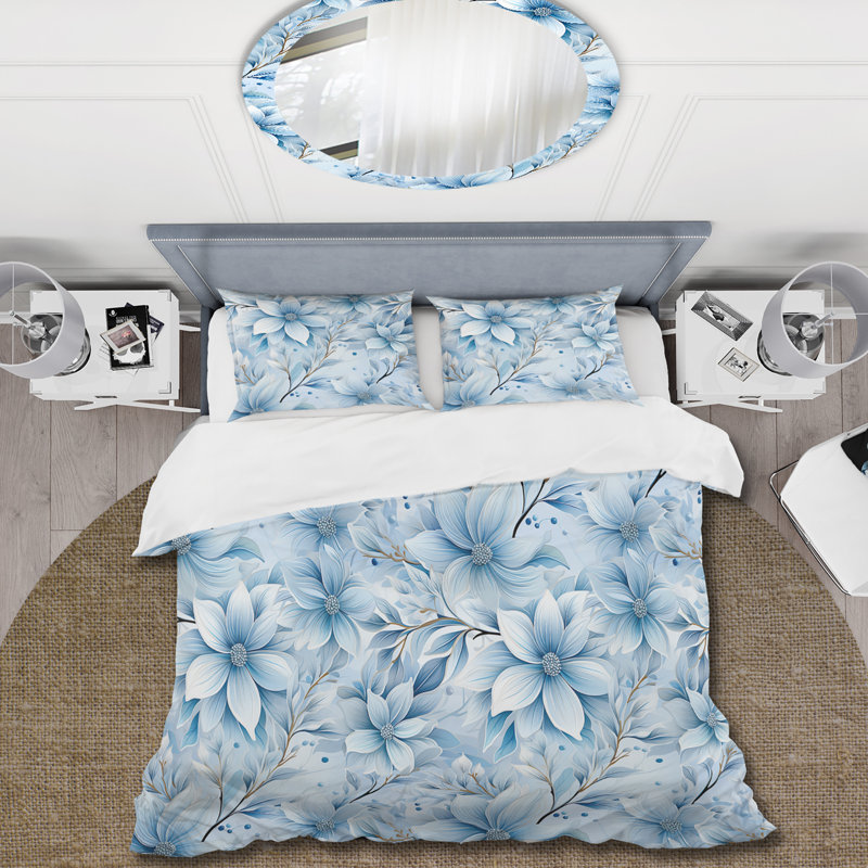 Ensemble de housse de couette Daisy bleu, Housse de couette simple + 1 taie décorative stan