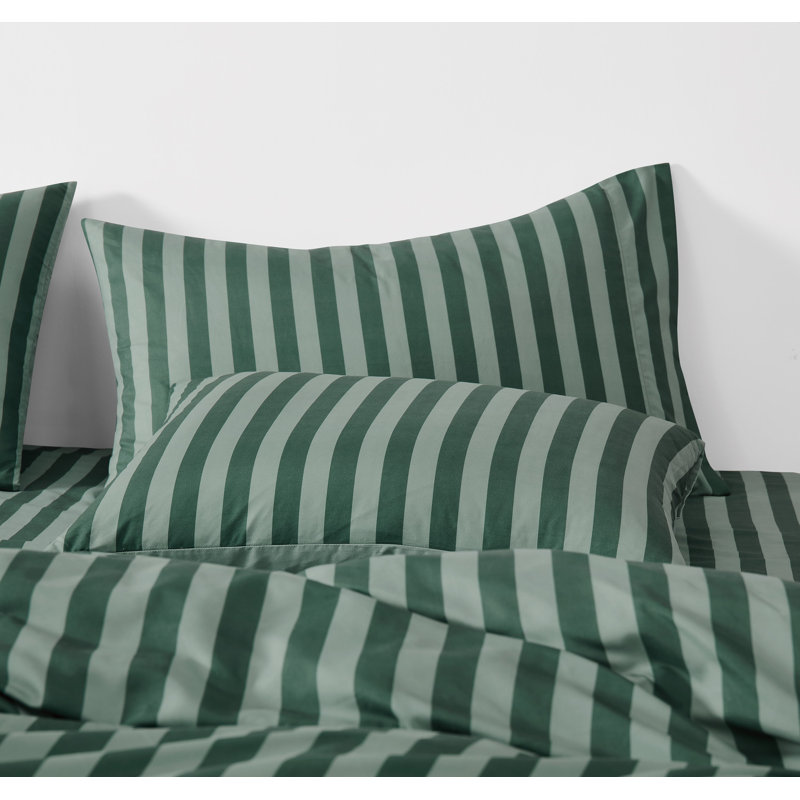 Truly Soft Weston Stripe Microfiber Duvet Sets, King Duvet Cover + 2 King Shams, Green Striped