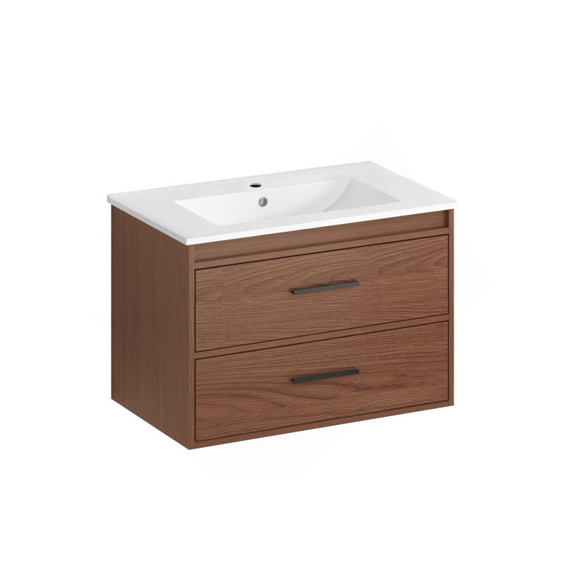 Meuble-lavabo mural 30 po à 2 tiroirs, fermeture brun rougeâtre