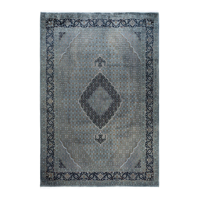 Tapis noué à la main gris unique de 6 pi 8 po x 9 pi 9 po Fine Vibrance