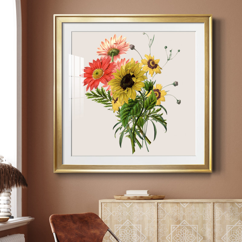 Arrangement de tournesol - peinture encadrée, H 30,5 po x l 30,5 po x P 1,5 po, Cadre doré
