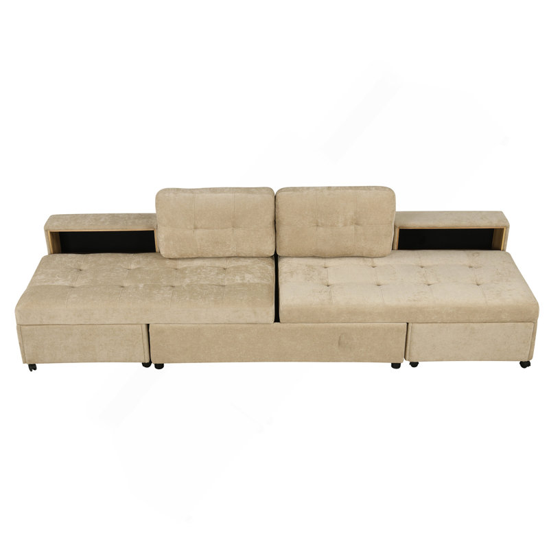 Versatile Modular Sofa Bed With Storage Racks For All Needs, Brown Chenille