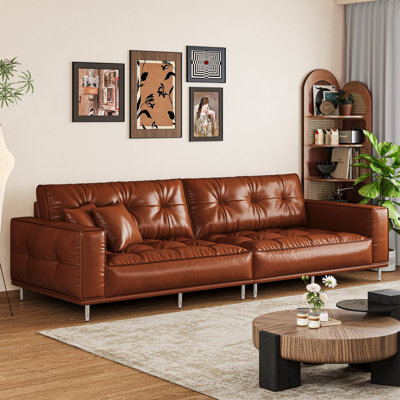 Handcrafted Waxed Leather Sofa Modern Modular Sectional With Ergonomic Backrest, Hybrid Foam-Down Cushion & Anti-Slip Legs, Luxury Upholstered Leather Sofa For Living Room