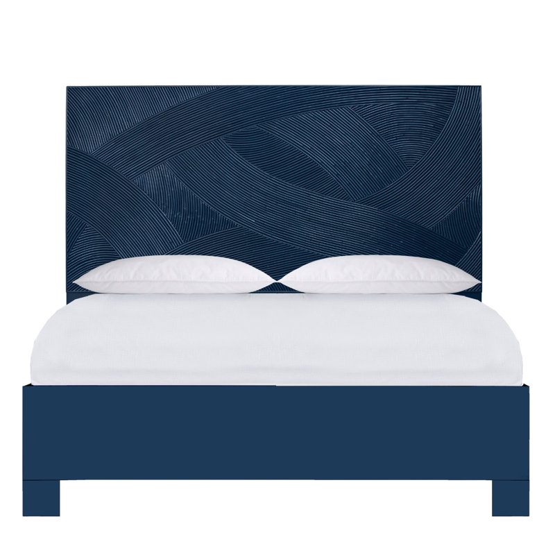 Swirl Rattan Queen Standard Bed, Natural, King, Navy