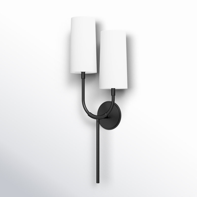 Elegant Old Bronze Dual-Light Sconce with White Linen Shade