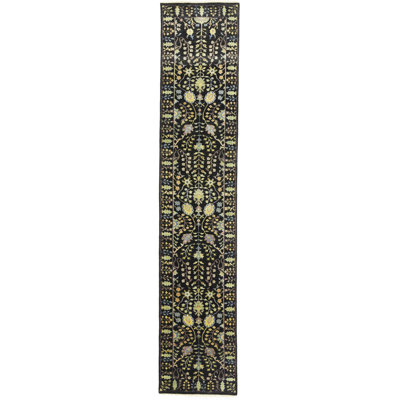 Tapis de couloir oriental noir Oushak Chobi