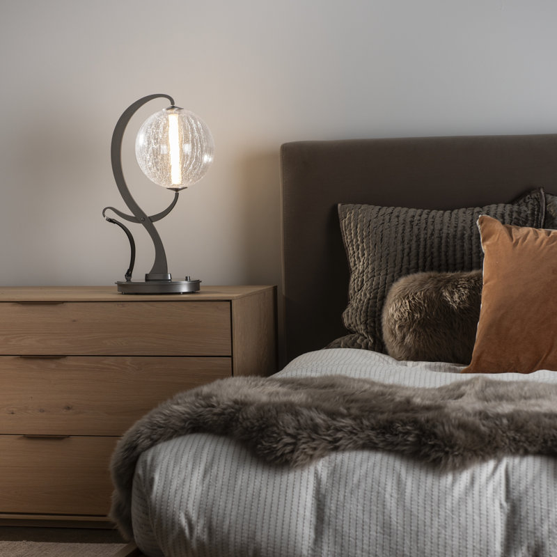 Pression Table Lamp, Opal, Black Leather, Vintage Platinum