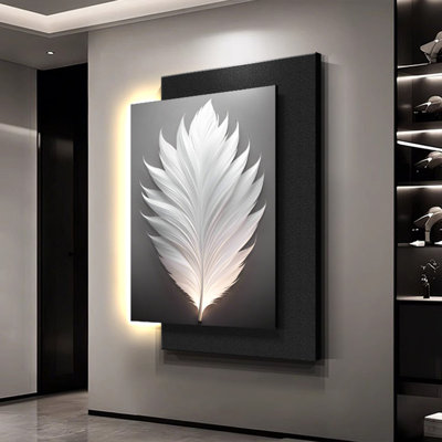 Décoration murale luxueuse en plumes de grès haut de gamme avec lumière