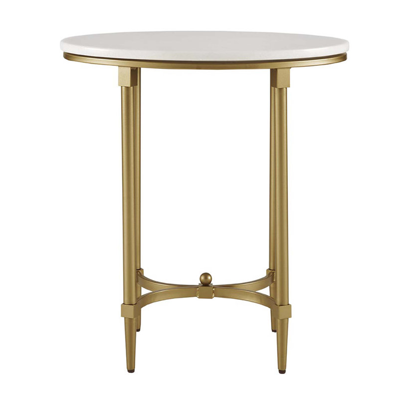 Bordeaux 23" White Marble and Gold Metal Round End Table