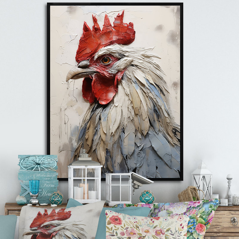 " Loyal Rooster Portrait ", 32" H x 16" W, Black Floater Framed