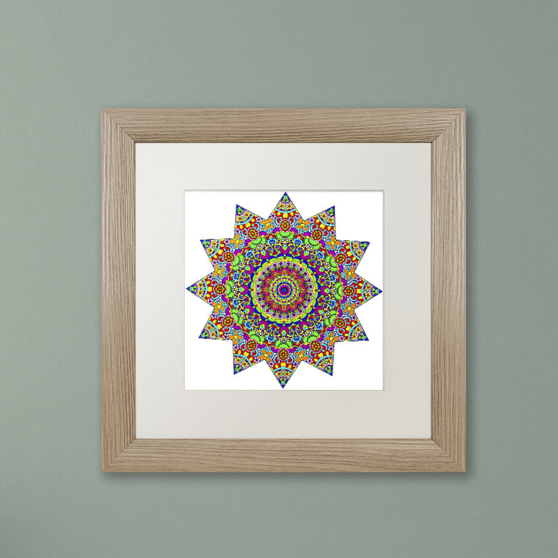 « sparkle ensoleillé day mandala », impression sur toile encadrée, H 16 po x l 16 po, Toile avec cadre argenté, Blanc