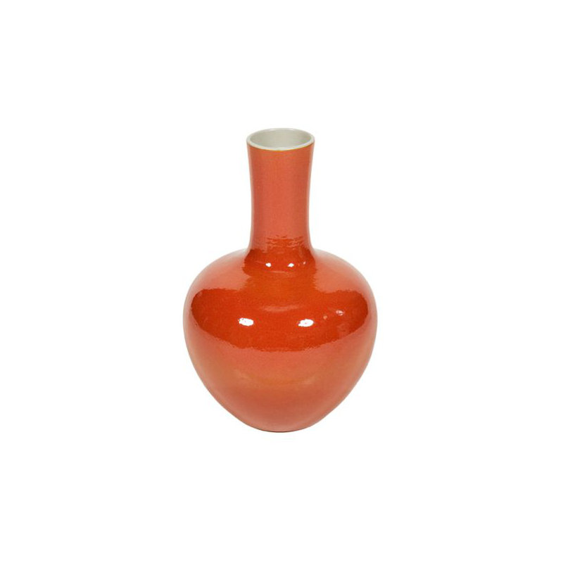 Handmade Table Vase, 21" H x 14" W x 14" D, Orange Crackle