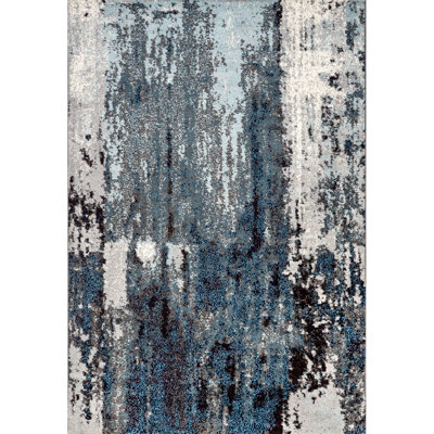 Elliott Abstract Area Rug for Living Room Bedroom Dining Room Kitchen, Teal/Ivory