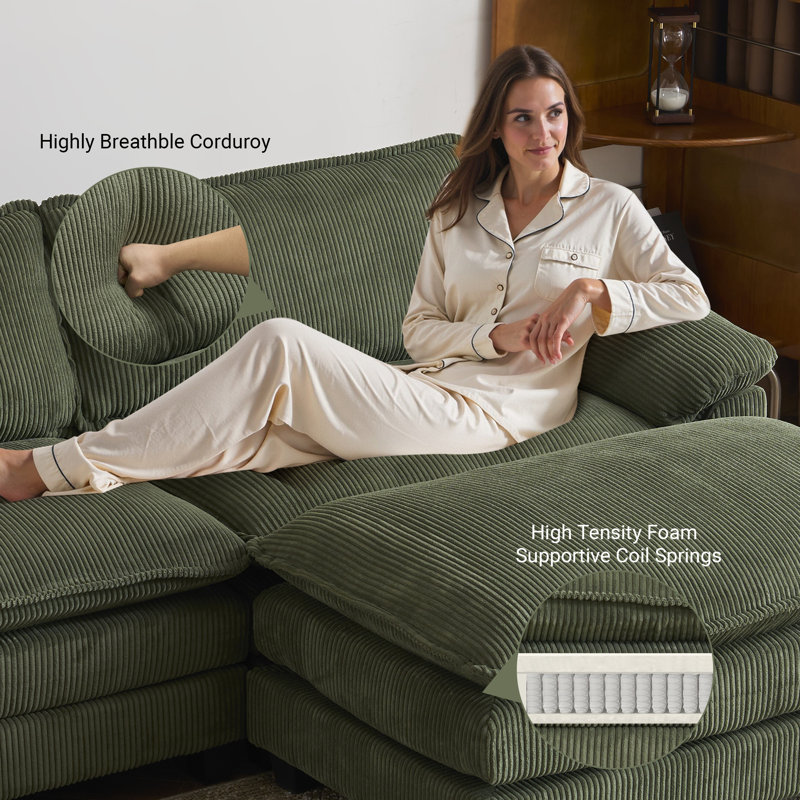 90'' W Corduroy Modular Cloud Couch Sleeper Sofa
