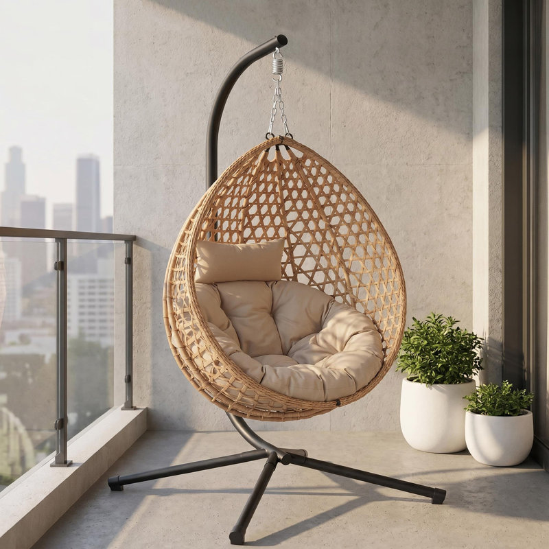 Fauteuil rond suspendu avec support - naturel