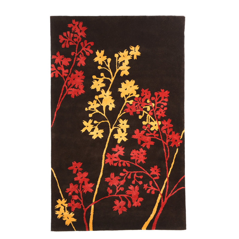 Tapis brun / rouge en laine touffeté à la main Avayah, Rectangle 3 pi 6 po x 5 pi 6 po